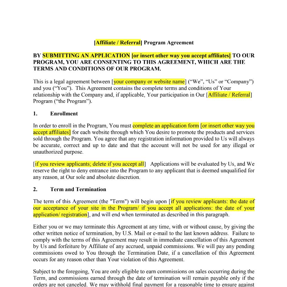 affiliate or referral program screenshot