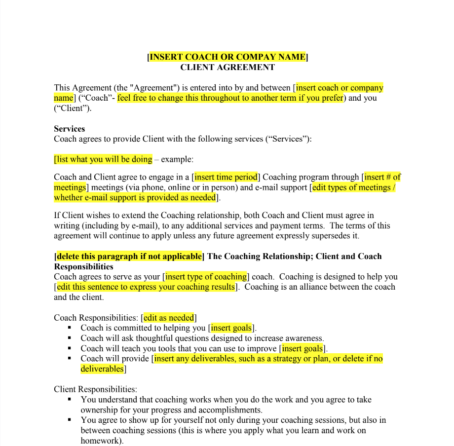 coach client agreement screenshot