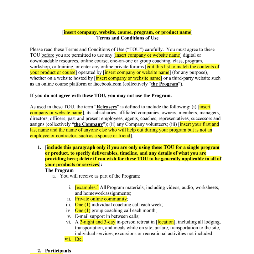 online course membership digital product terms of use screenshot