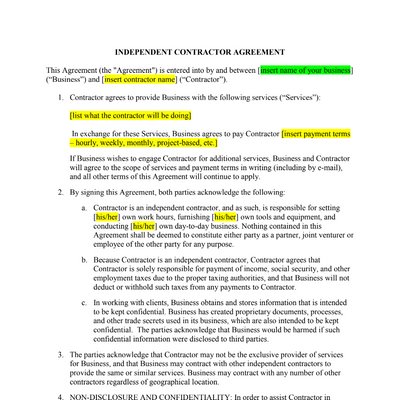 independent contractor contract template